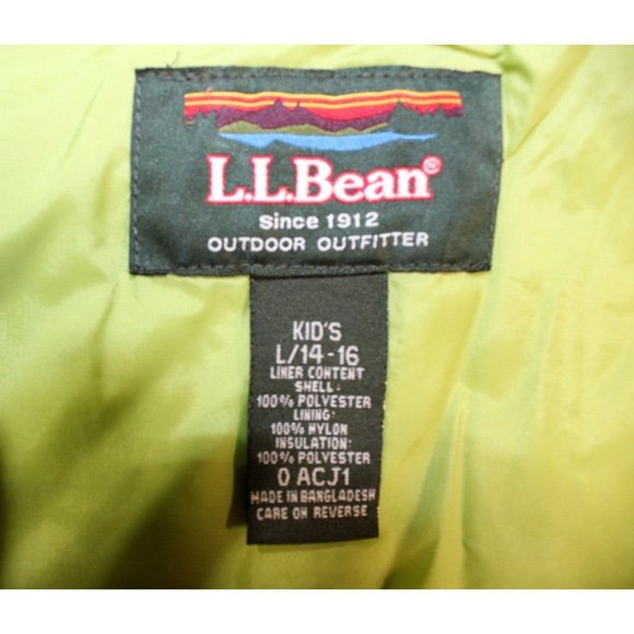 LL BEAN Jacket Unisex Kids sz Large 14-16 Lime Green Quilted Fleece Pockets - Picture 9 of 12